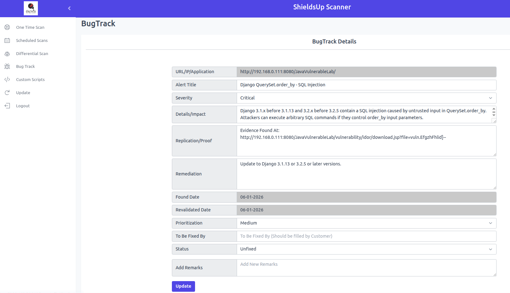 BugTrack - ShieldsUp Scanner